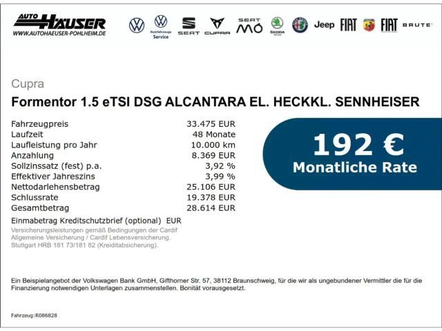 Cupra Formentor 1.5 eTSI DSG ALCANTARA EL. HECKKL. SENNHEISER AREA 2025 Benzine