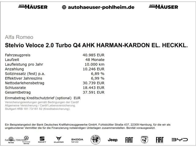 Alfa Romeo Stelvio Veloce 2.0 Turbo Q4 AHK HARMAN-KARDON EL. HECKKL. 2024 Benzine