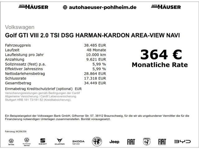 Volkswagen Golf GTI VIII 2.0 TSI DSG HARMAN-KARDON AREA-VIEW NAVI PARK 2026 Benzine